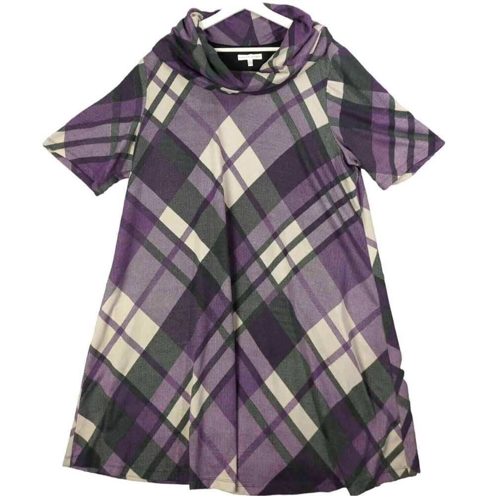 SANDRA DARREN Mock Neck Dress SZ 3XL A-Line Heritage Plaid Short Sleeve Preppy